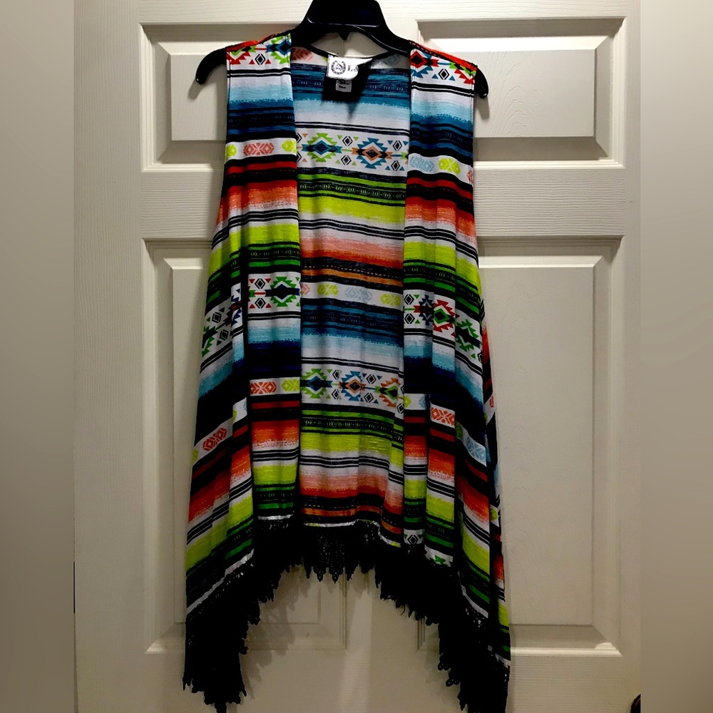 Boho Stripe Fringe Vest - Multicolor by